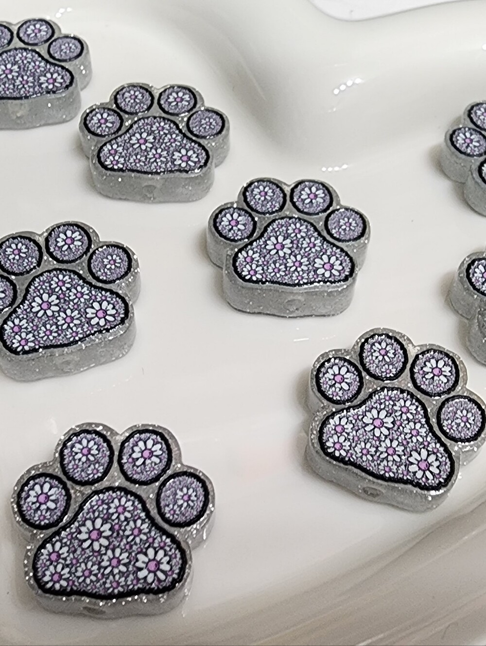 Pawprint Daisies Beads 2 Pcs Focal Beads Jewelry Making Beaded Pen Charms Crafts